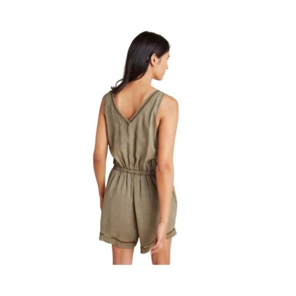Cloth & Stone By Anthropologie Womens Burlingame Romper Olive Green Size Small - Picture 2 of 8